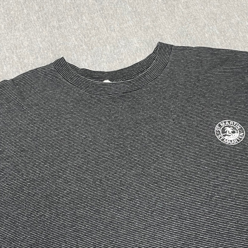 Vintage Lexington St‎ Martin St Maarten Striped T-Shirt Mens XL Black Grey USA